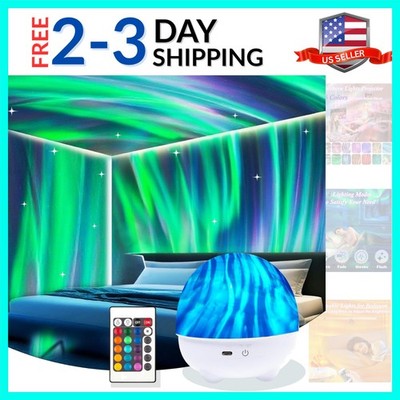 Northern Lights Projector,16 Colors Rechargeable Ocean Waves Night Light,Remo...