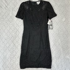 Vtg Papell Silk Cocktail Dress 6 Black Beaded Sequin Glam Party Elegant 80s 90s