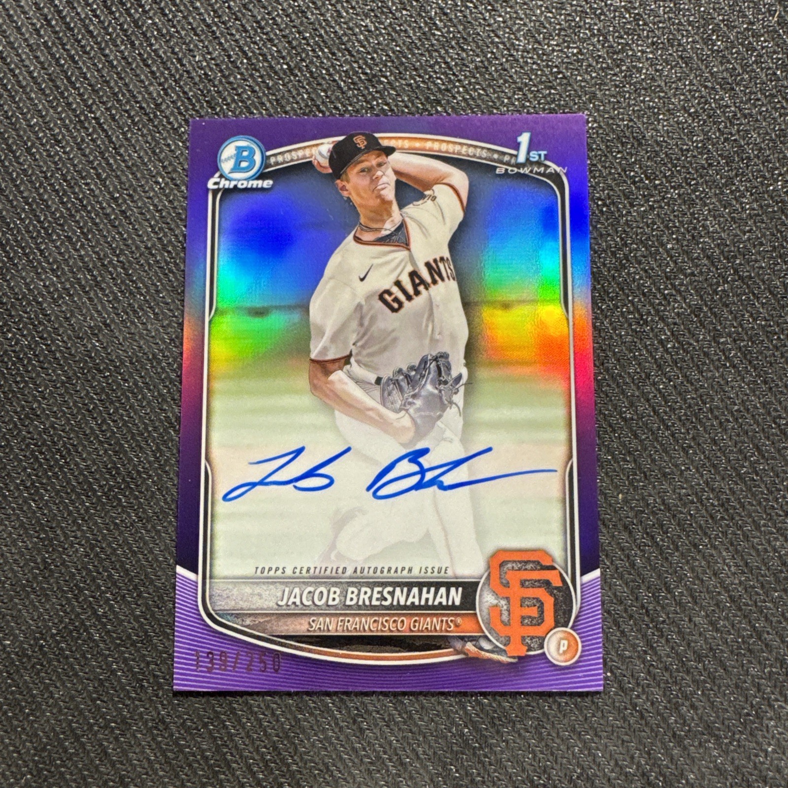 2025 BOWMAN 1ST CHROME PROSPECT AUTO JACOB BRESNAHAN TRUE PURPLE /250 GIANTS