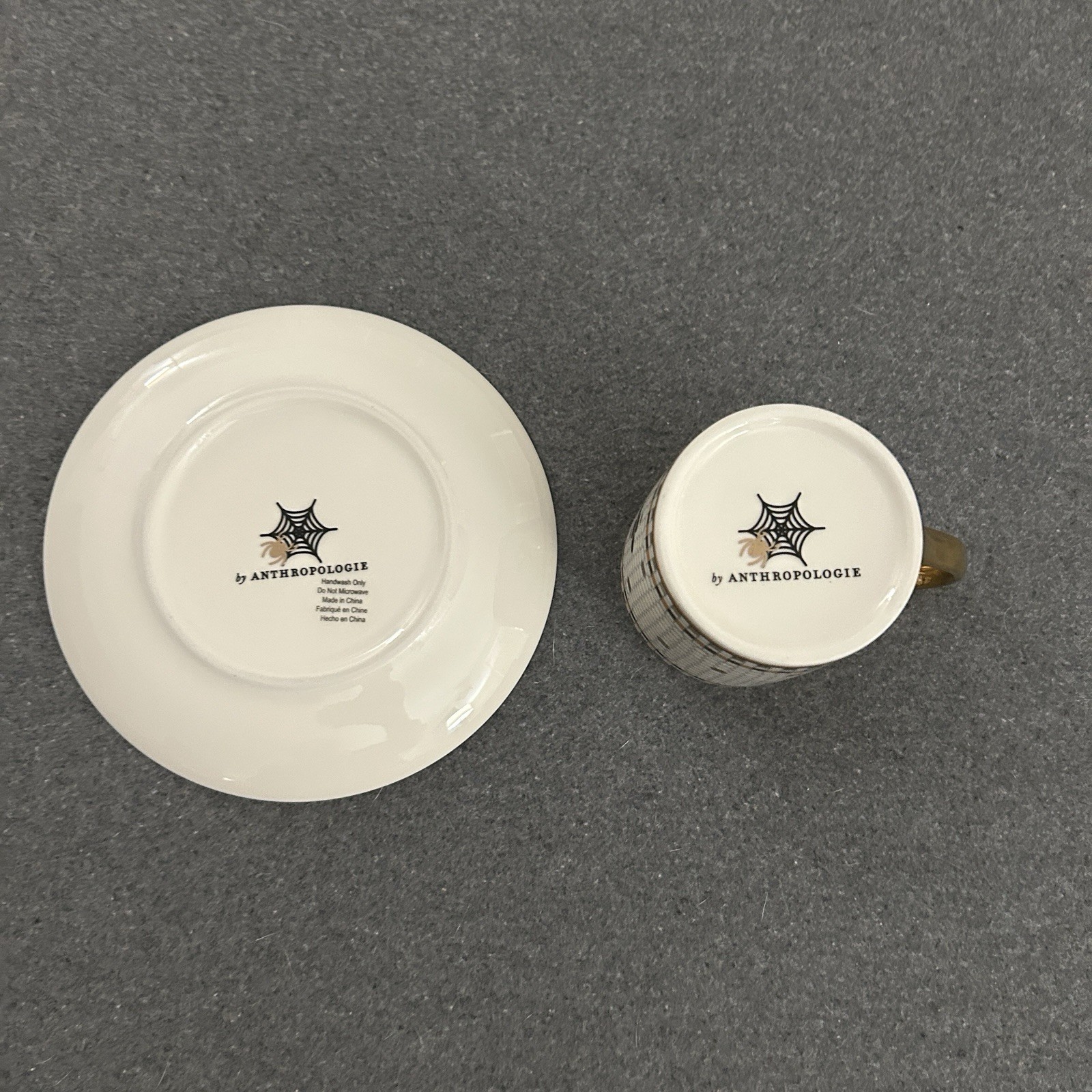 Anthropologie Bistro Tile Black Cats Espresso Cup Saucer Set NEW Halloween 5 oz