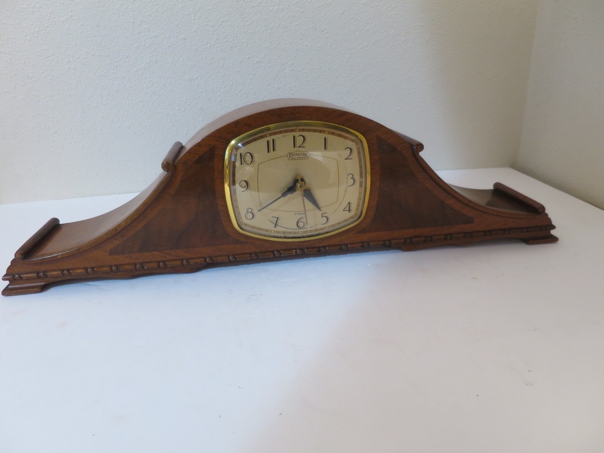 Vintage Ingraham Self Starting Mantle Clock #SST6 Wood Cabinet