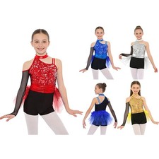 Girls Bodysuit Sparkly Jumpsuit Feather Tulle Skirted Leotard Performance Jazz
