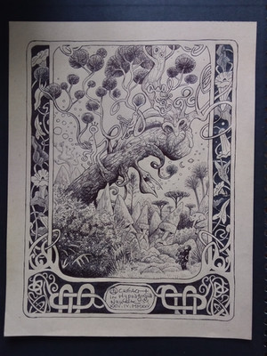 Original Zeichnung Fantastische Landschaft Outsider Art. Tinte auf Papier Unikat
