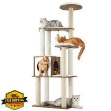 Feandrea 64.6" Cat Tree Tower Rustic Brown 5 Scratch Posts Cave Perch