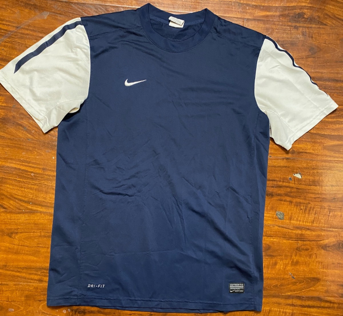 VTG NIKE Dri Fit Classic Soccer Jersey Navy Blue/White Striped SZ M