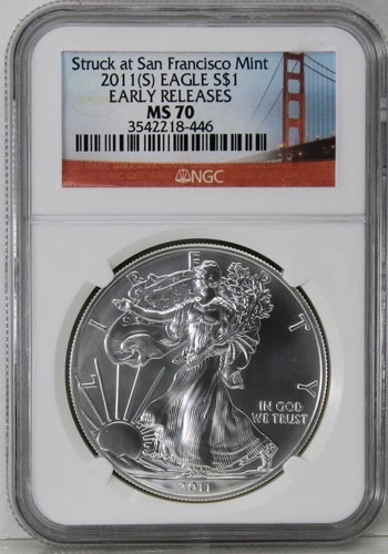 2011 (S) Silver Eagle NGC MS70 Early Releases Struck at the San Francisco Mint