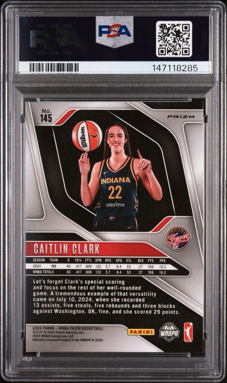 2024 Panini Prizm WNBA - Caitlin Clark #145 Green Prizm (RC) PSA 9 view 2