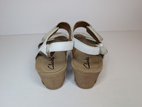 Clarks Collections Women's Sz 7M Leather Wedge White Slingback Sandals - Picture 7 of 11