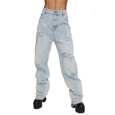 Free People x Lioness Cobain Distressed Jeans Women's S Light Wash Grunge NEW