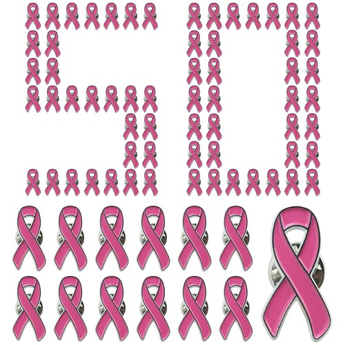 Paquete de 50 prendedores de cinta rosa premium 1x0,5 aleación de zinc concienciación sobre el cáncer de mama - Imagen 2 de 8