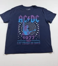 Time and Tru AC/DC T-Shirt Mens L 1977 Let There Be Rock Navy Graphic Tee