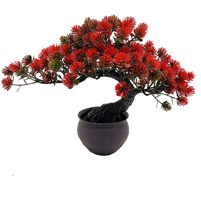 Fycooler Artificial Plants Bonsai Juniper Tree Potted 10in, Red