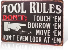 Tool Rules Don't Do It Tin Metal Signs, DIY Home Decor Wall Art for Men and Wome