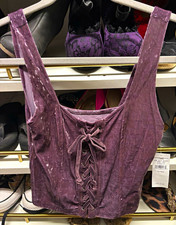 American Eagle Outfitters Purple Velvet Lace-Up Corset Top Women’s 2XS