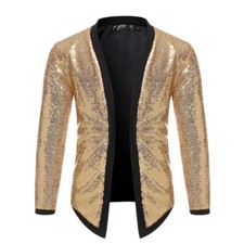 Mens Sequin Cardigans Open Front Long Sleeve Jacket Stage Party Clubwear Glitter