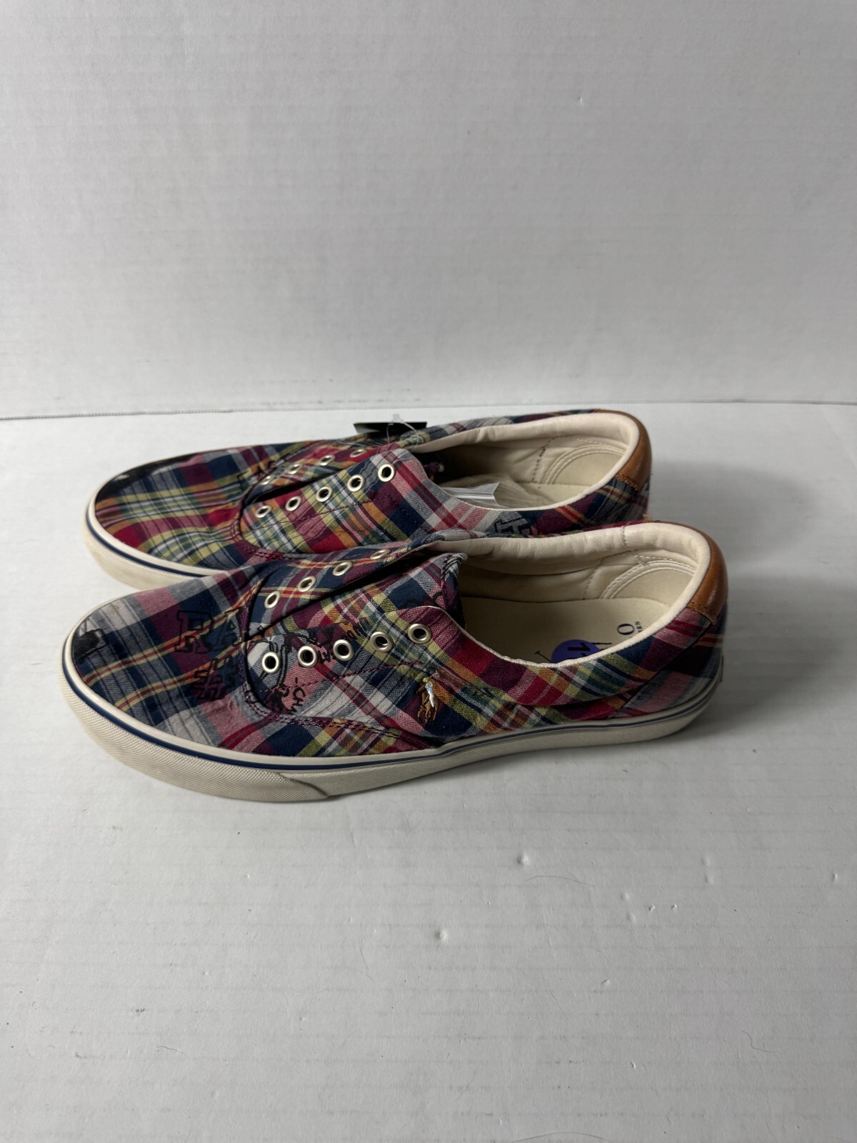 Scarpe POLO RALPH LAUREN KEATON LCL scarpe da barca a quadri pony sneakers taglia 11 5