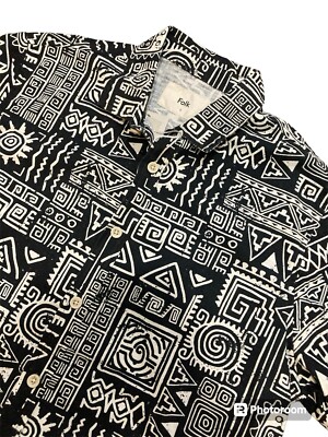 Folk Clothing Men Machu Camp Shirt Aztec Southwestern Linen Blend Small NWT