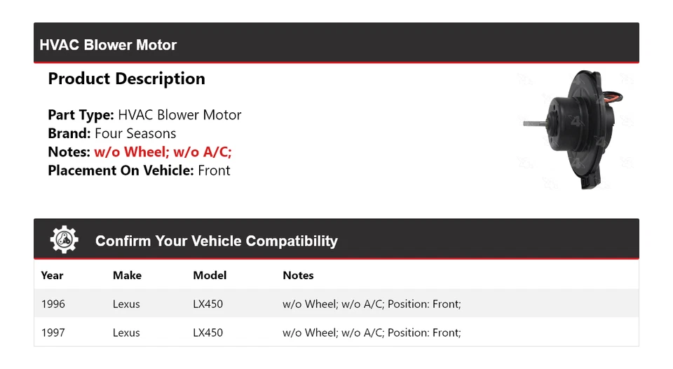 Двигатель переднего вентилятора 4 сезона для Lexus LX450 1996-1997 годов выпуска - Изображение 2 из 4