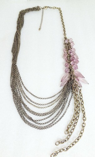 Lia Sophia BLUSHING $130 Antiqued Gold Tone & Pink Bead Necklace 