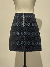 Zara S 27-28” High Waist Skirt Aztec Jacquard black navy In Perfect Condition