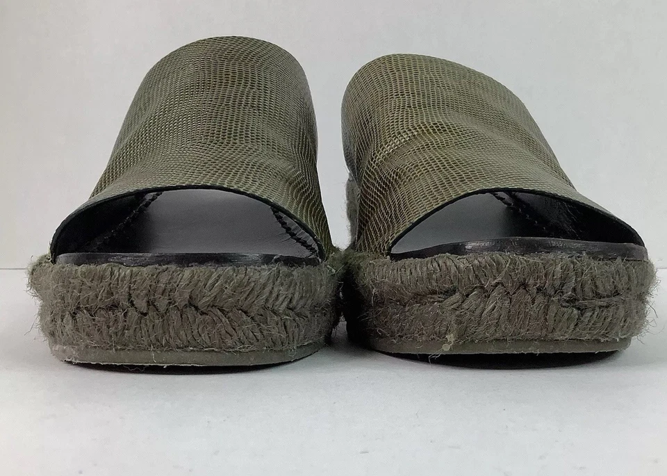 Rag & Bone Viv Espadrille Safari Khaki Micro Croco Leather Mule Sandals Sz 8/38 - Image 4 of 4