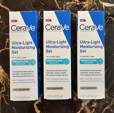 CeraVe Ultra-Light Moisturizing Gel Hyaluronic Acid, 1.75 fl oz **LOT OF 3**