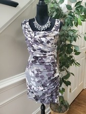 Express Women's Gray Floral Polyester Square Neck Sleeveless Knee Length Dress 6
