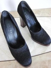 GUCCI Vintage Authentic Leather and Lace Classic Black Pumps Sz 7B US Awesome