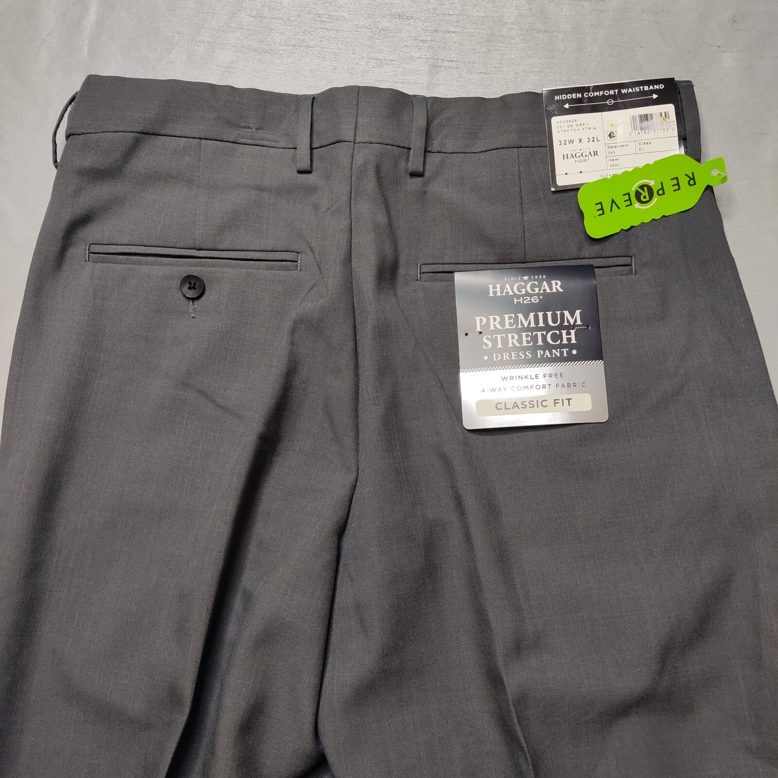 HAGGAR H26 Men 32X32 Dark Gray Classic Fit Premium Stretch Dress Pants