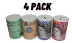 4 Pack Pound Note Design Piggy Bank Kids Money Change Savings Box Tin Toys