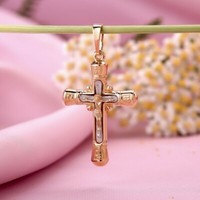 AnhäNger Kreuz Russisches Rose Rotgold 585 Rot/Weissgold 100% Neu