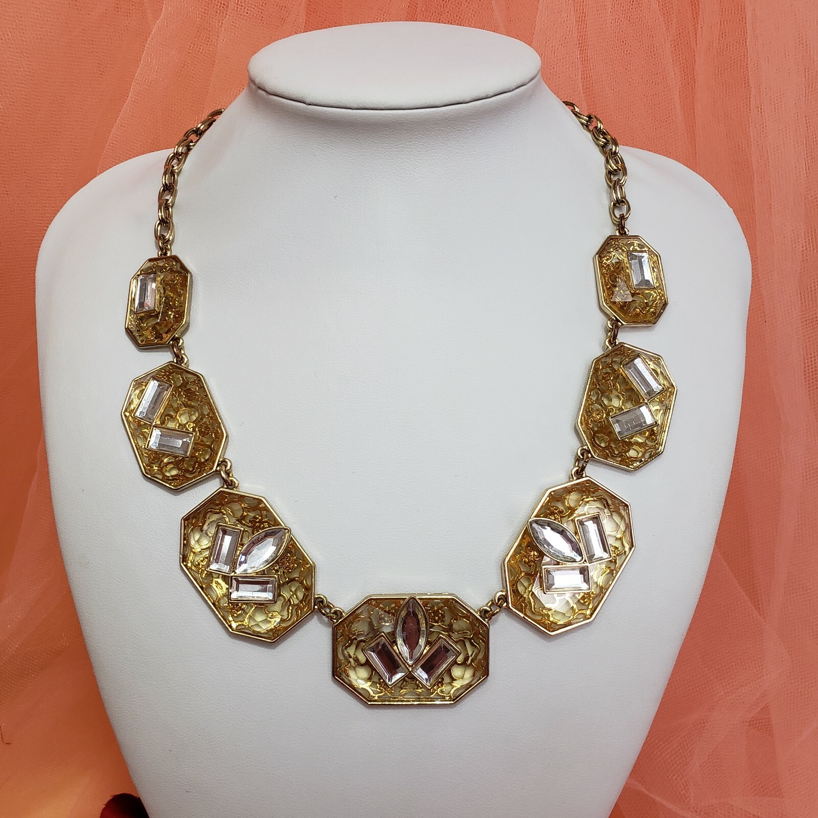 GOLD TONE RHINESTONE CHOKER STATEMENT COLLAR NECKLACE Trendy Insta BIB