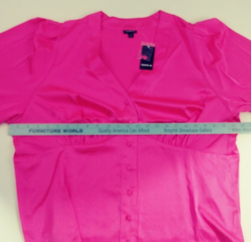 Torrid 3 rosa Glo Satin Knopfleiste Bluse V-Ausschnitt Langarm 3X 22 24 Neu mit Etikett - Bild 5 von 12
