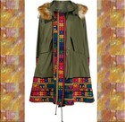 NEW! size L SACAI Green Embroidered Parka Coat with Faux fur Detachable Hood — photo 2