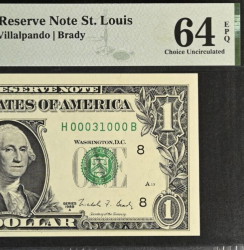 1988A $1 Federal Reserve Note PMG 64EPQ - Birthday Fancy Serial Number 00031000