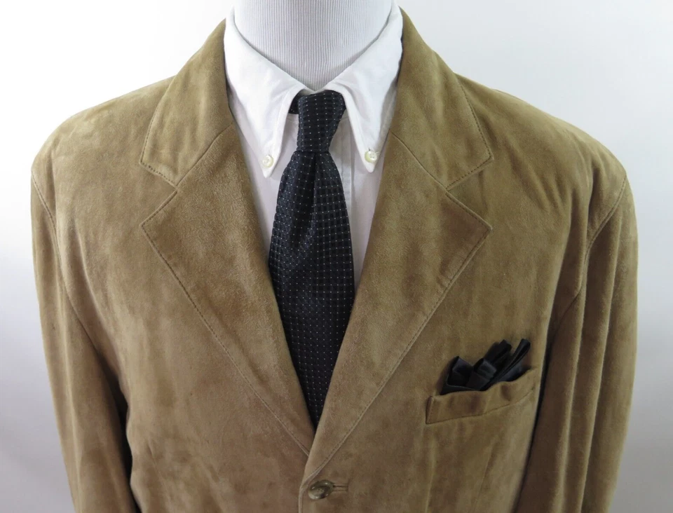 Joseph Lyman Hombres Cuero Gamuza Genuino Marrón Claro Blazer Chaqueta Abrigo Deportivo 46 L Foto 2 de 4