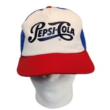 Casquette snapback camionneur vintage Pepsi Cola maille script logo épelé bleu blanc rouge 