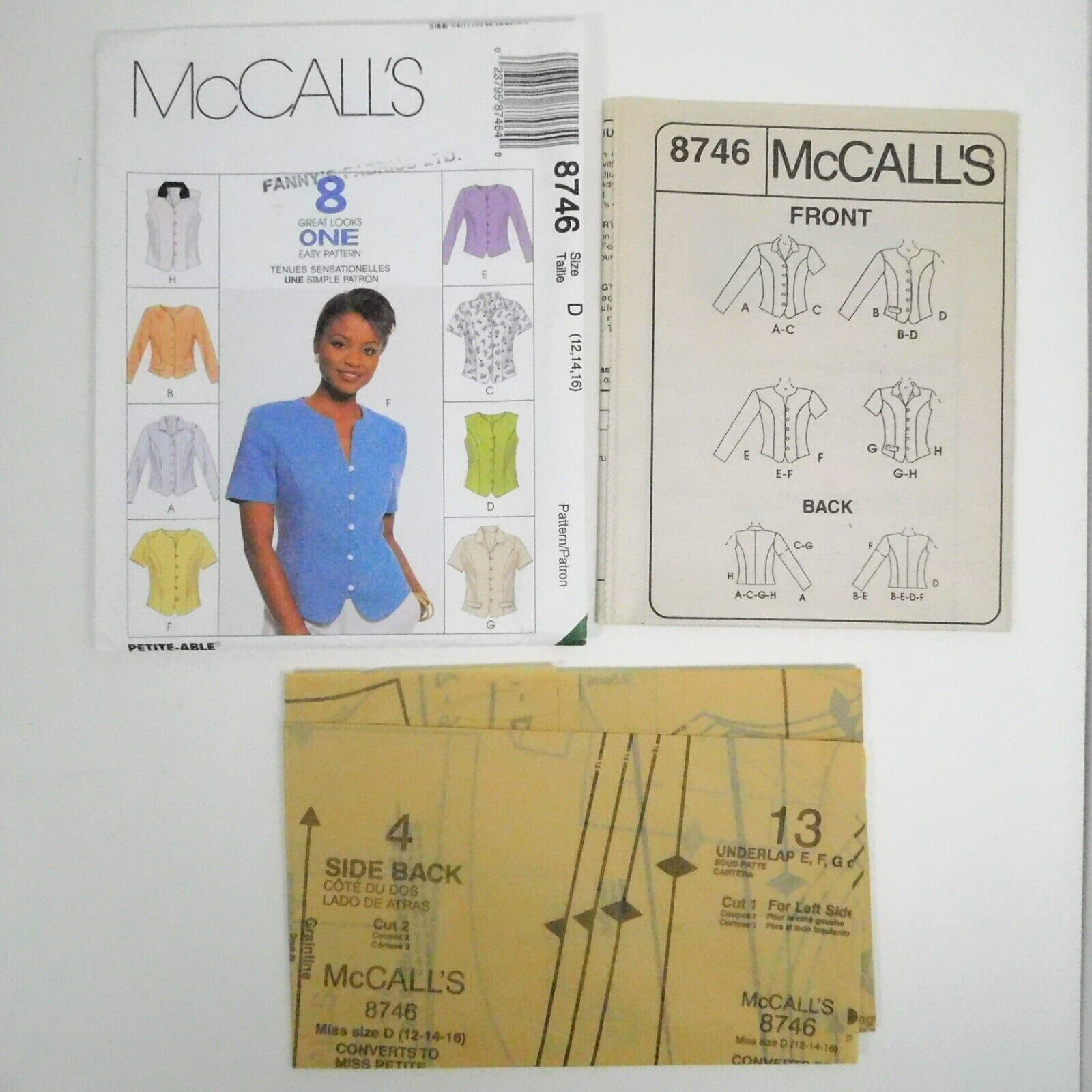 Pattern 8746 McCalls 8746 Misses Tops Sewing Pattern Size 12-16 Uncut Semi Fitted ...