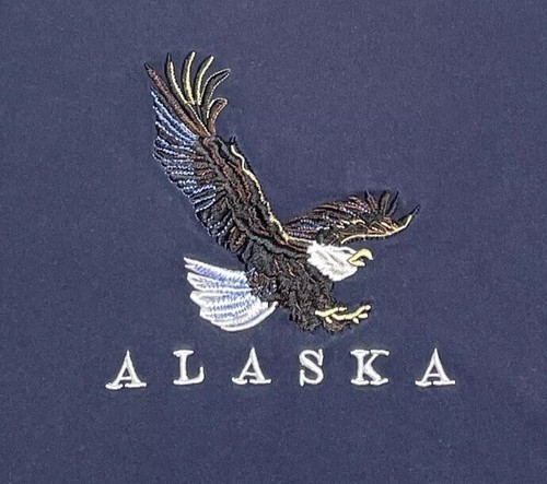 Alaska T Shirt Men's Large Blue Short Sleeve Embroidered Eagle Prairie Mountain