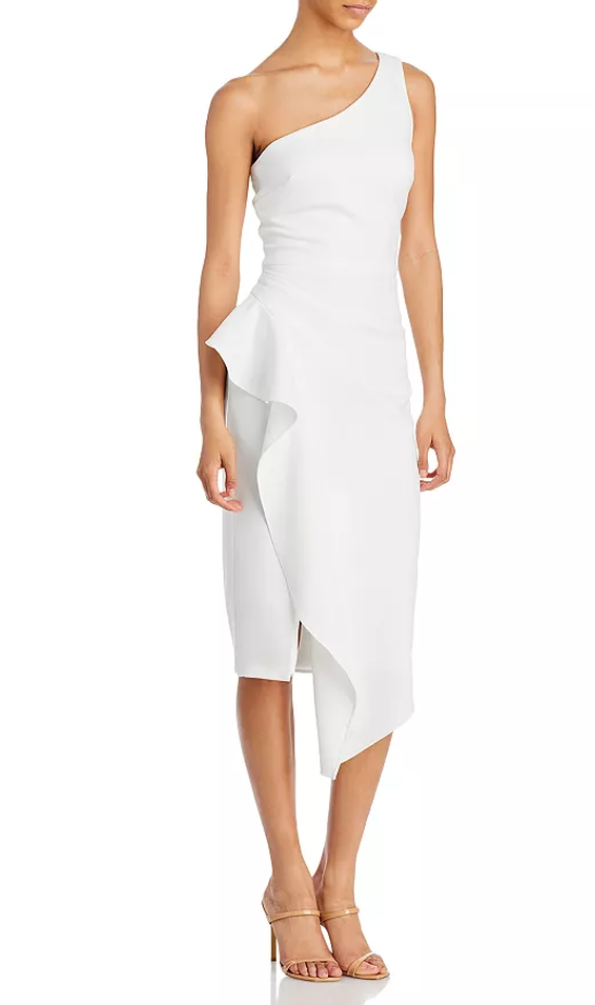Aqua One Shoulder Scuba Crepe Midi Dress White Size 4 2789
