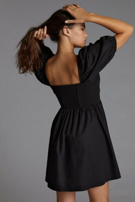 ANTHROPOLOGIE Maeve Puff-Sleeved Sweetheart Mini dress S new nwt BLACK  color | eBay