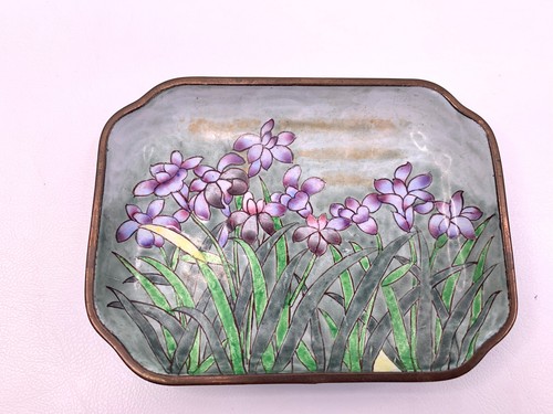 Chinemel Chinese Iris Enamel on Copper Trinket Box & Tray Artist B. Yee - Picture 2 of 9