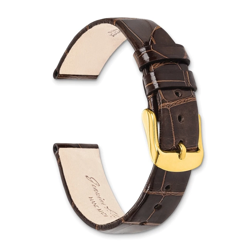 DeBeer 18mm Genuine Louisiana Alligator Flat Brown Gold-tone Buckle Watch Band - Image 3 of 4