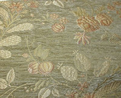 2.4yd Bolt STROHEIM Upholstery Fabric- FLORAL VINE CHENILLE TAPESTRY- Sage NOS 