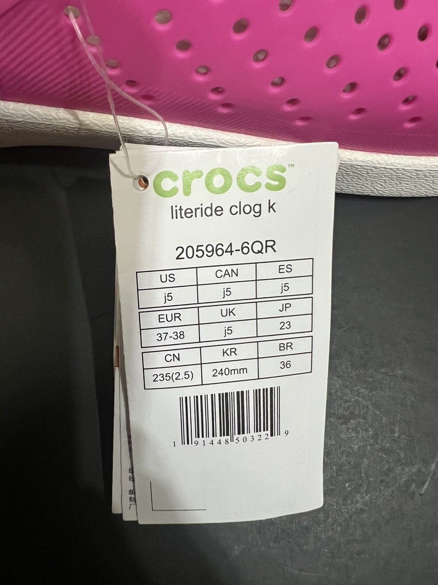 CROCS LITERIDE CLOGS KIDS 205964-6QR Sz J5 FUCHSIA PINK NWT NO BOX