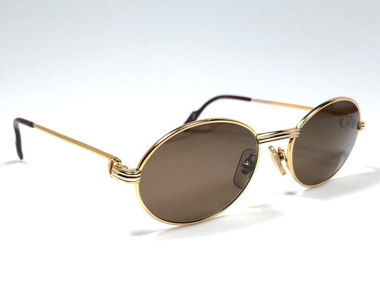NEW VINTAGE CARTIER ST HONORE 51MM OVAL GOLD PLATED SUNGLASSES