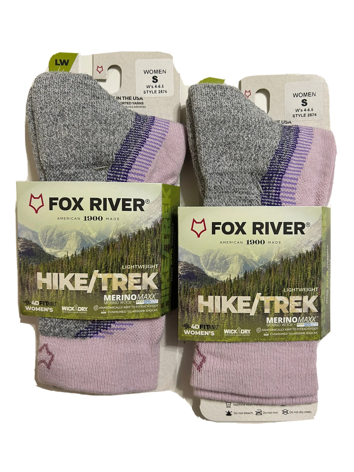 Fox River Hike/Trek Womens S Lightweight Crew Sock Merino Wool Blend 2576 2 Pair