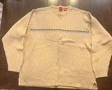 Arrow Sweater Mens XL Crew Neck 100 Cotton Knit Ribbed Cream W/Stripe