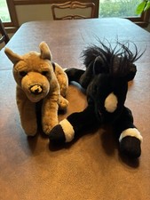 Two Vintage Stuffed Animal Alley Toys of Toys R US- Dog  Black Horse.