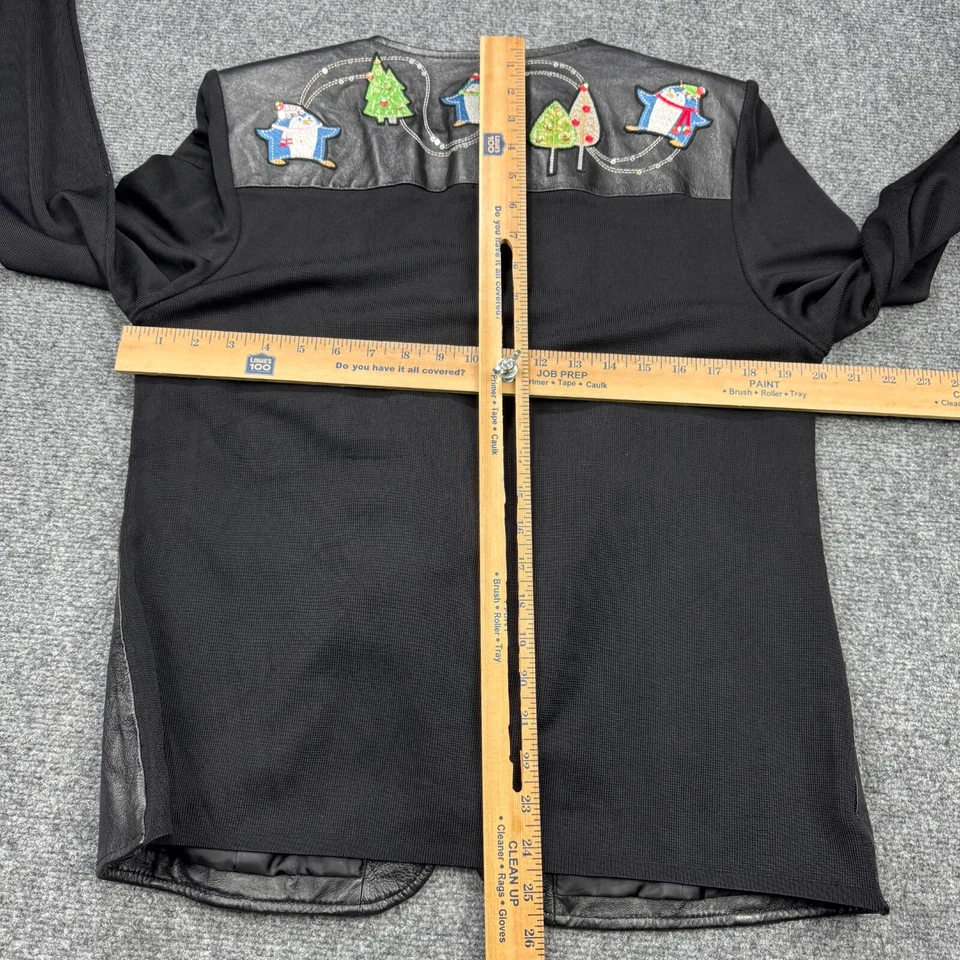 Suéter Peter Nygard Mujer Grande Cuero Negro Suéter Navidad Vacaciones Invierno Foto 4 de 4